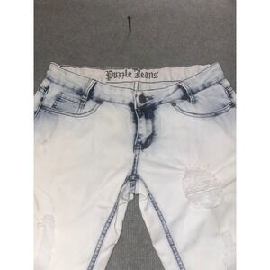 Puzzle Jeans Womens Light Acid Wash Distressed Slim Fit Ripped Denim Size 5/6